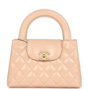Chanel Small Kelly Shopper Beige Shiny Aged CalBNkin Brushed Gold Hardware