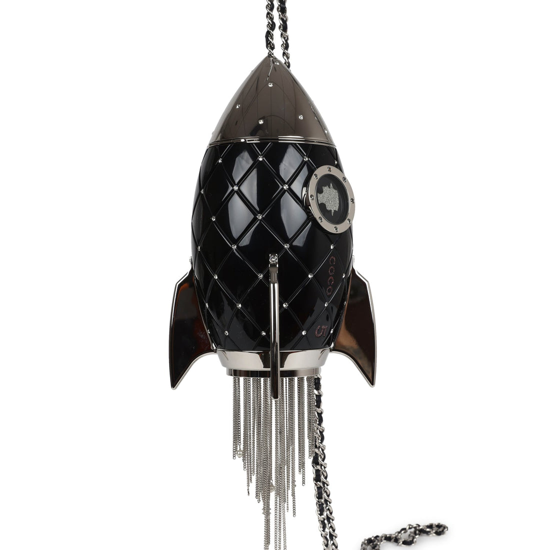 Chanel Limited Edition Rocket Ship Minaudière Bag Black Lucite and Crystals Silver Hardware