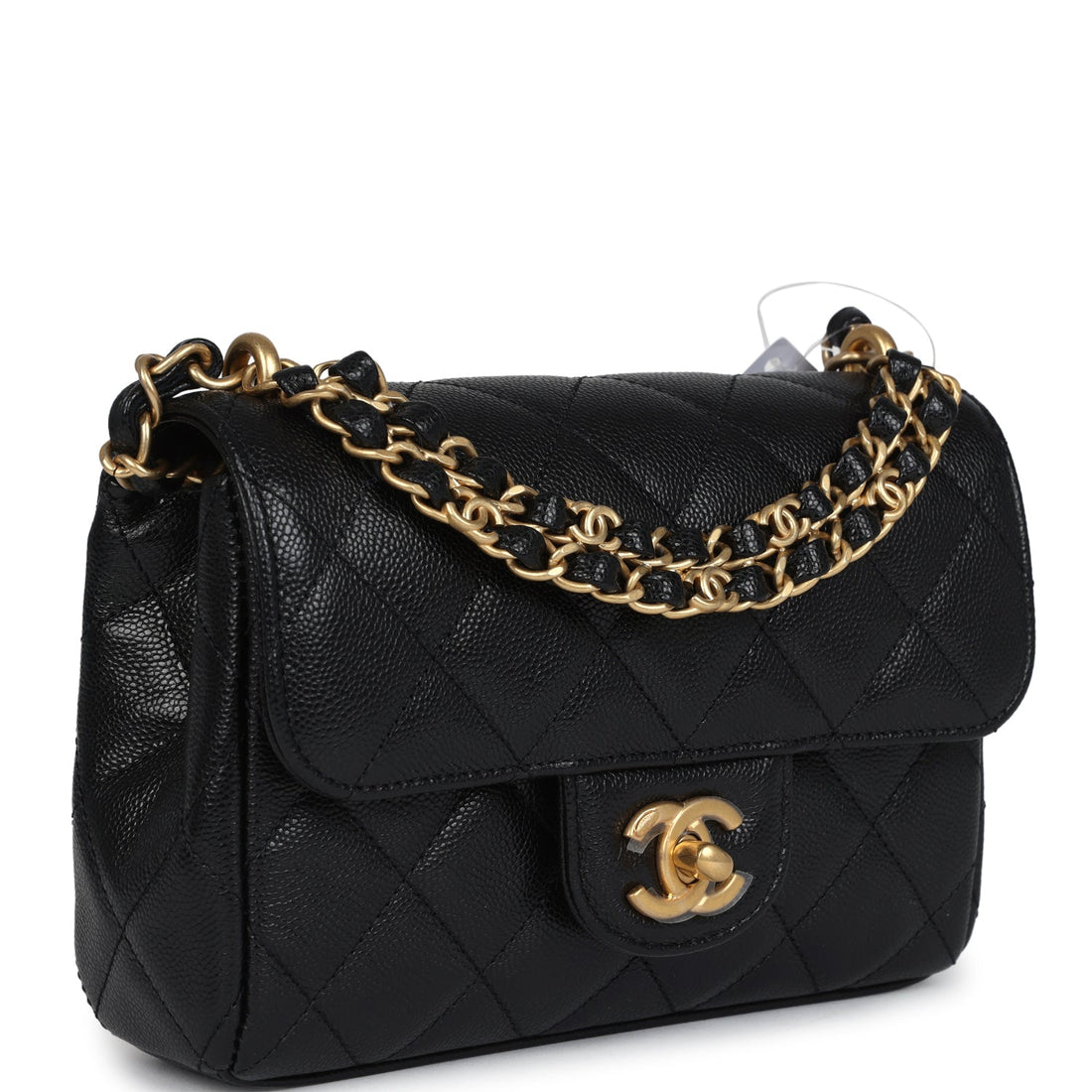Chanel Mini Top Handle Flap Bag Black Grained CalBNkin Brushed Gold Hardware