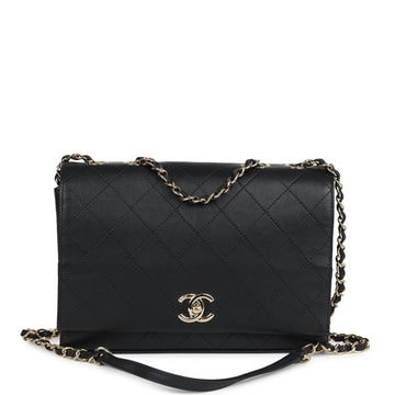 Chanel Flap Bag Black CalBNkin Light Gold Hardware