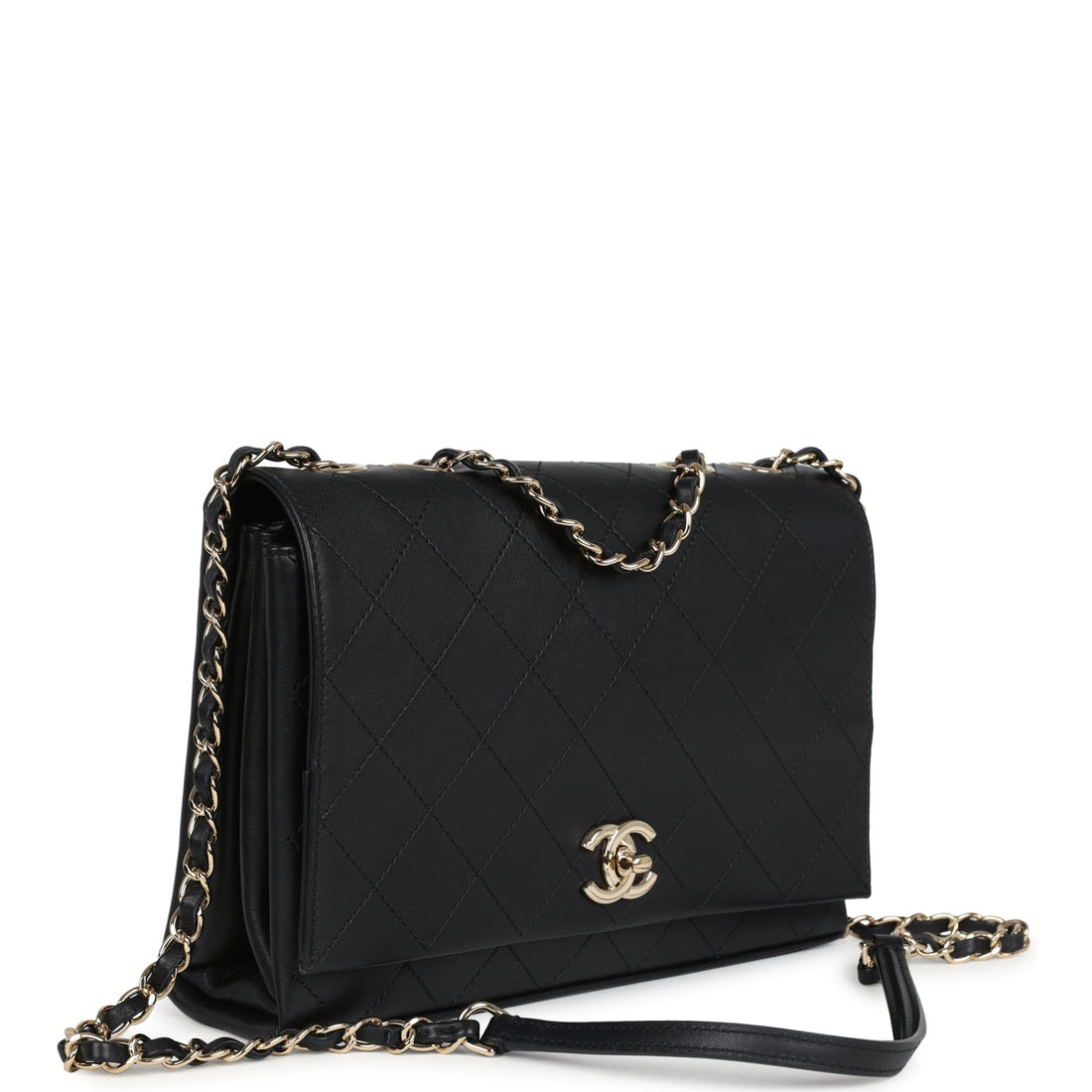 Chanel Flap Bag Black CalBNkin Light Gold Hardware