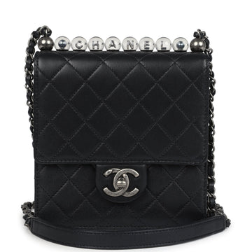 Chanel Chic Pearls Flap Bag Black CalBNkin Aged Ruthenium Hardware