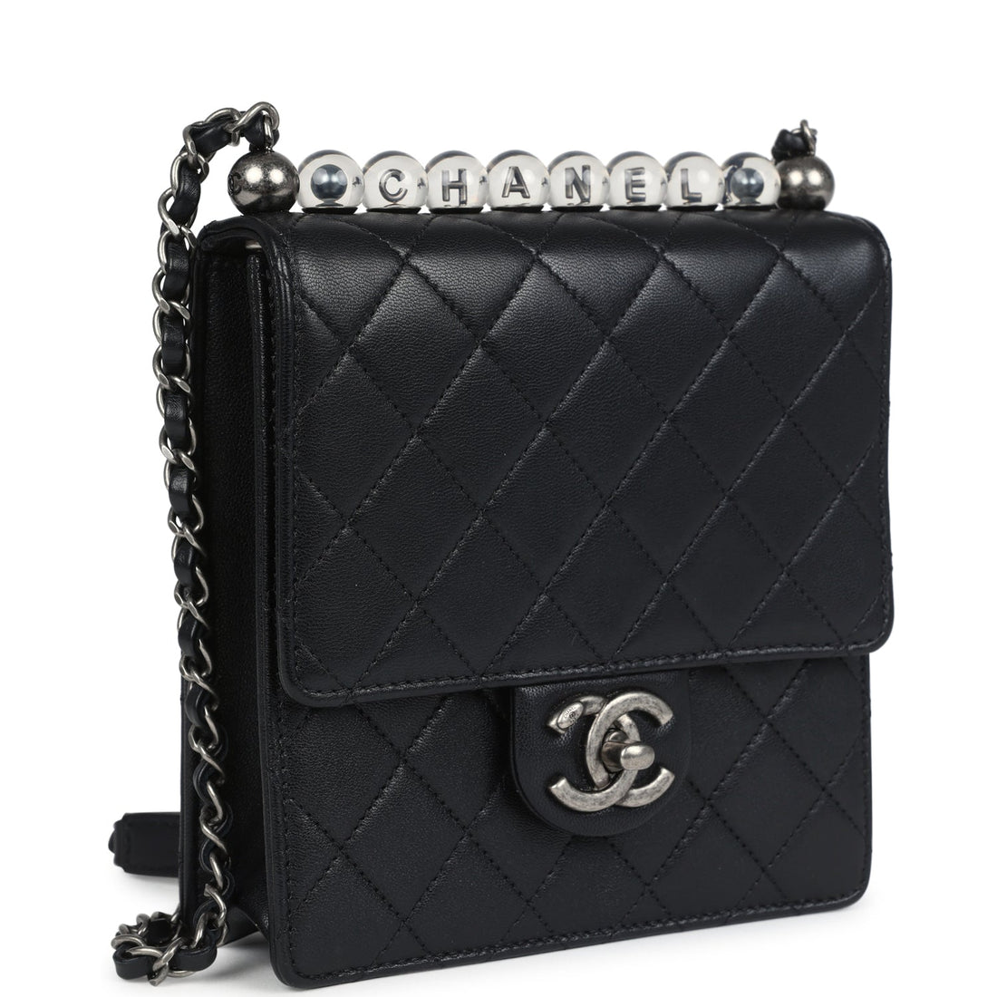 Chanel Chic Pearls Flap Bag Black CalBNkin Aged Ruthenium Hardware