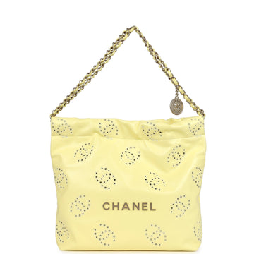 Chanel Small 22 Bag Yellow Shiny CalBNkin Brushed Gold Hardware
