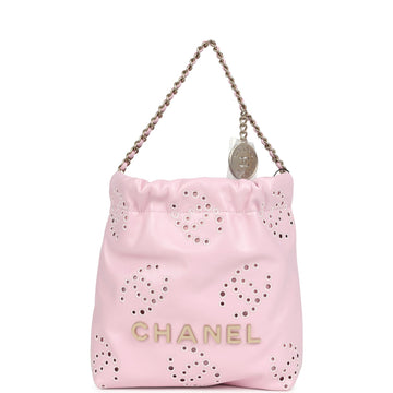 Chanel Mini 22 Bag Pink Shiny CalBNkin Brushed Gold Hardware