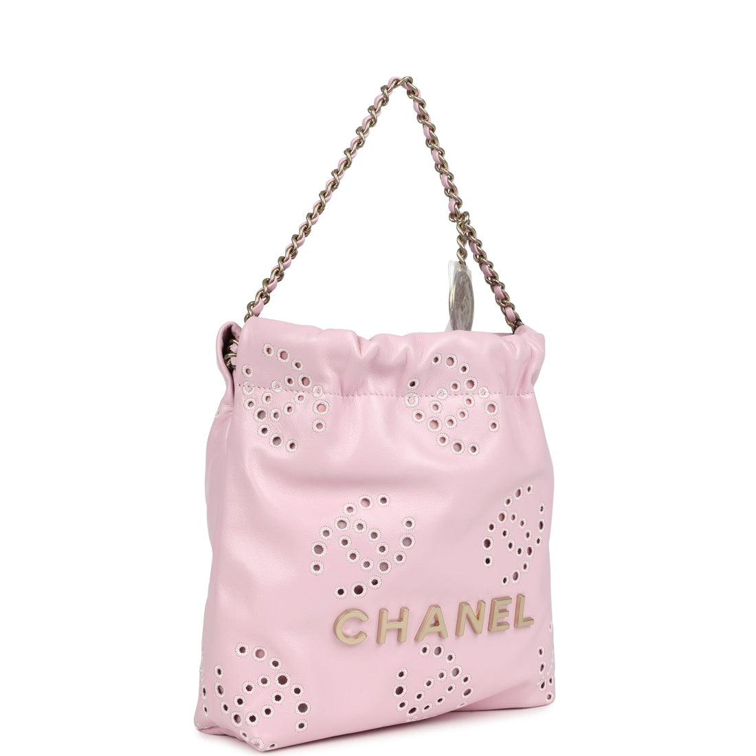 Chanel Mini 22 Bag Pink Shiny CalBNkin Brushed Gold Hardware