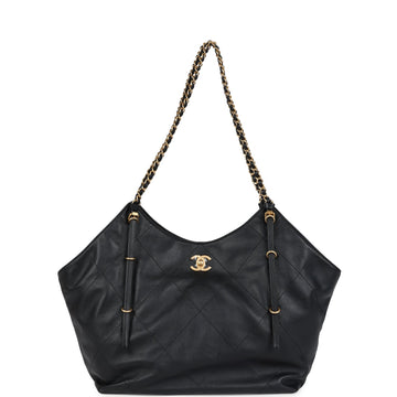 Chanel Small Coco Shopping Bag Black CalBNkin Antique Gold Hardware