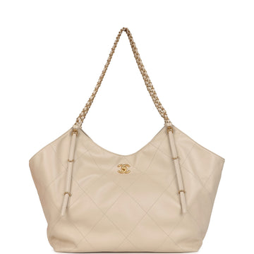 Chanel Maxi Coco Shopping Bag Beige CalBNkin Antique Gold Hardware
