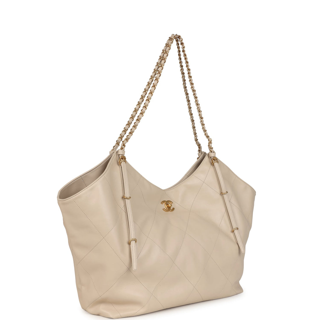 Chanel Maxi Coco Shopping Bag Beige CalBNkin Antique Gold Hardware