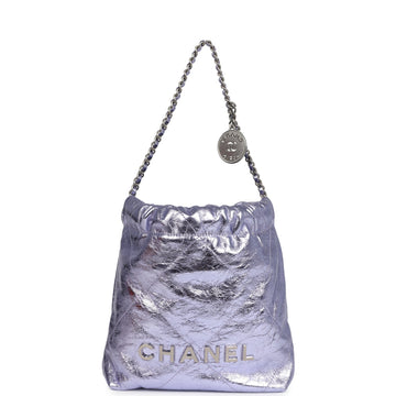 Chanel Mini 22 Bag Purple Metallic CalBNkin Brushed Silver Hardware