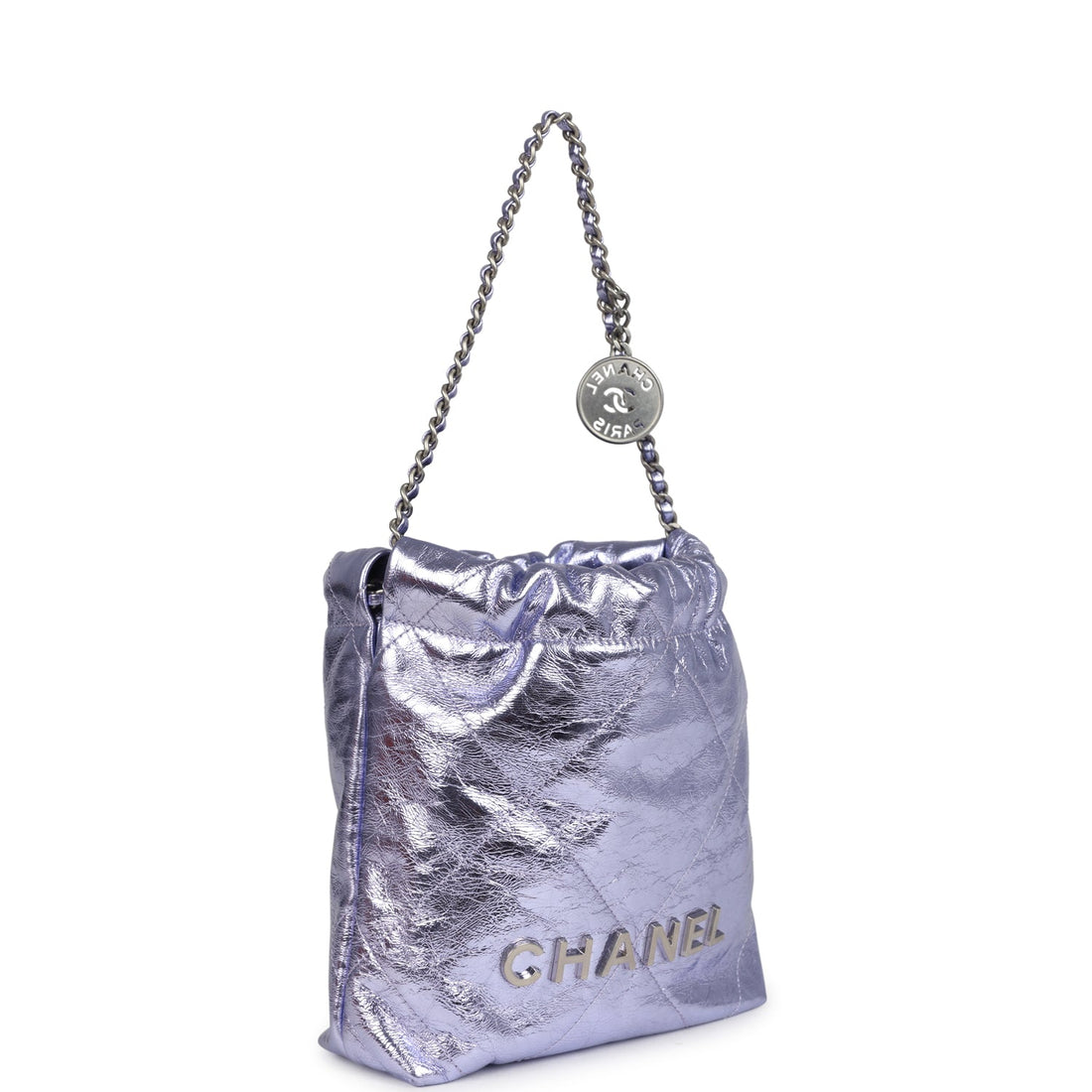 Chanel Mini 22 Bag Purple Metallic CalBNkin Brushed Silver Hardware