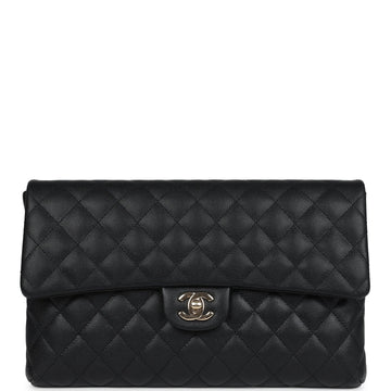 Chanel Classic Flap Clutch Black Caviar Light Gold Hardware