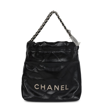 Chanel Mini 22 Bag Black Shiny CalBNkin Brushed Silver Hardware