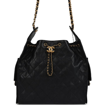 Chanel Medium 25 Hobo Bag Black Caviar Antique Gold Hardware