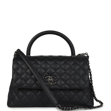 Chanel Medium Coco Top Handle Black Caviar Aged Ruthenium Hardware