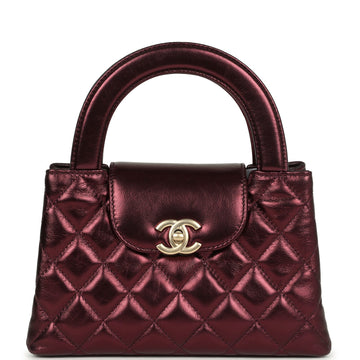 Chanel Small Kelly Shopper Metallic Burgundy CalBNkin Brushed Gold Hardware