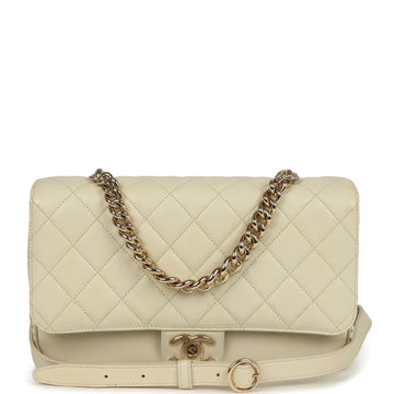 Chanel Large Chain Handle Flap Bag Ivory Caviar and CalBNkin Light Gold Hardware