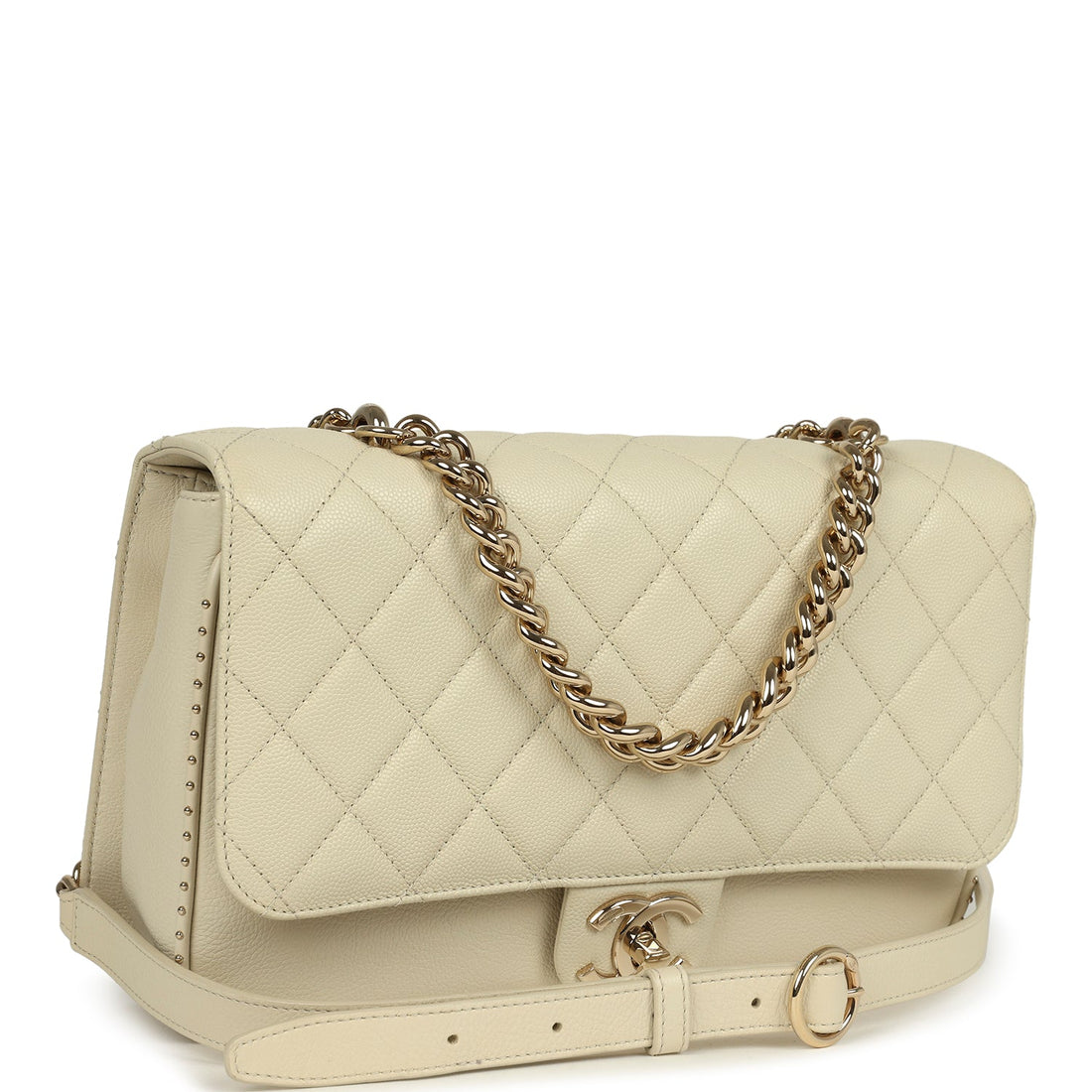 Chanel Large Chain Handle Flap Bag Ivory Caviar and CalBNkin Light Gold Hardware