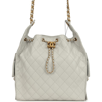 Chanel Medium 25 Hobo Bag Light Grey Caviar Antique Gold Hardware