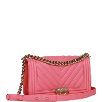Chanel Medium Boy Bag Pink Chevron Leather Light Gold Hardware