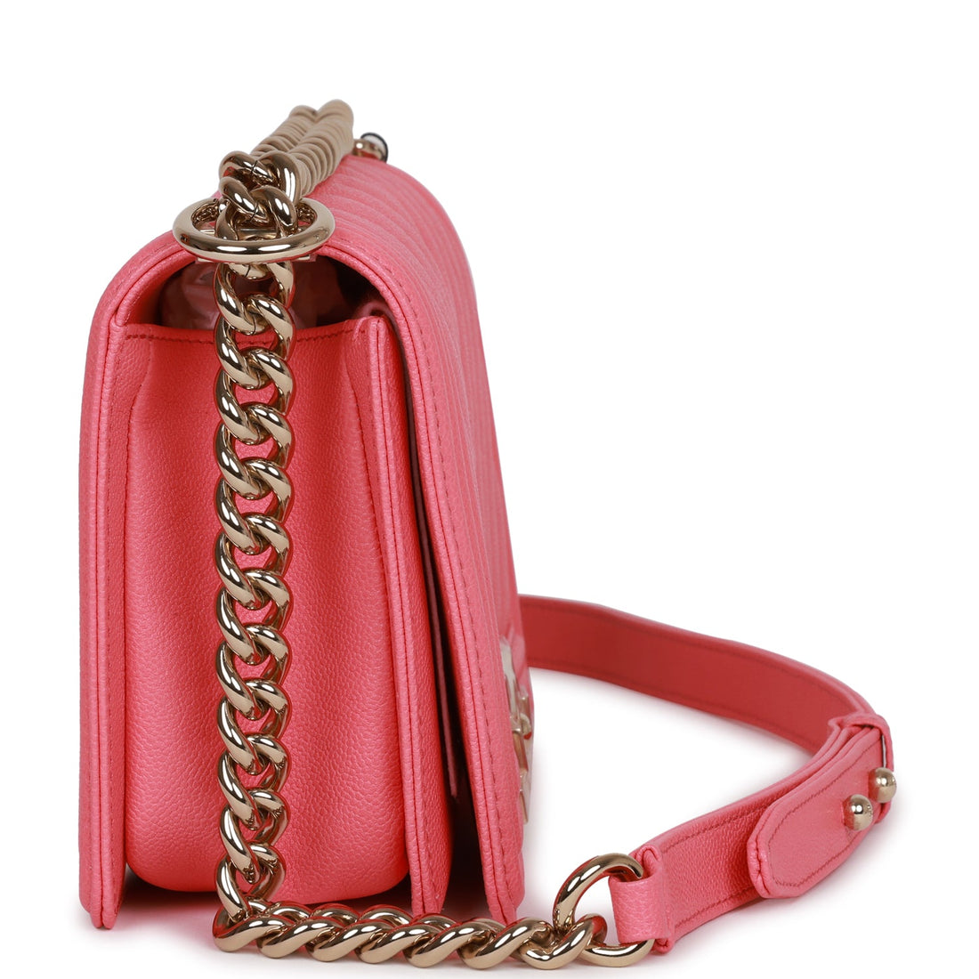 Chanel Medium Boy Bag Pink Chevron Leather Light Gold Hardware