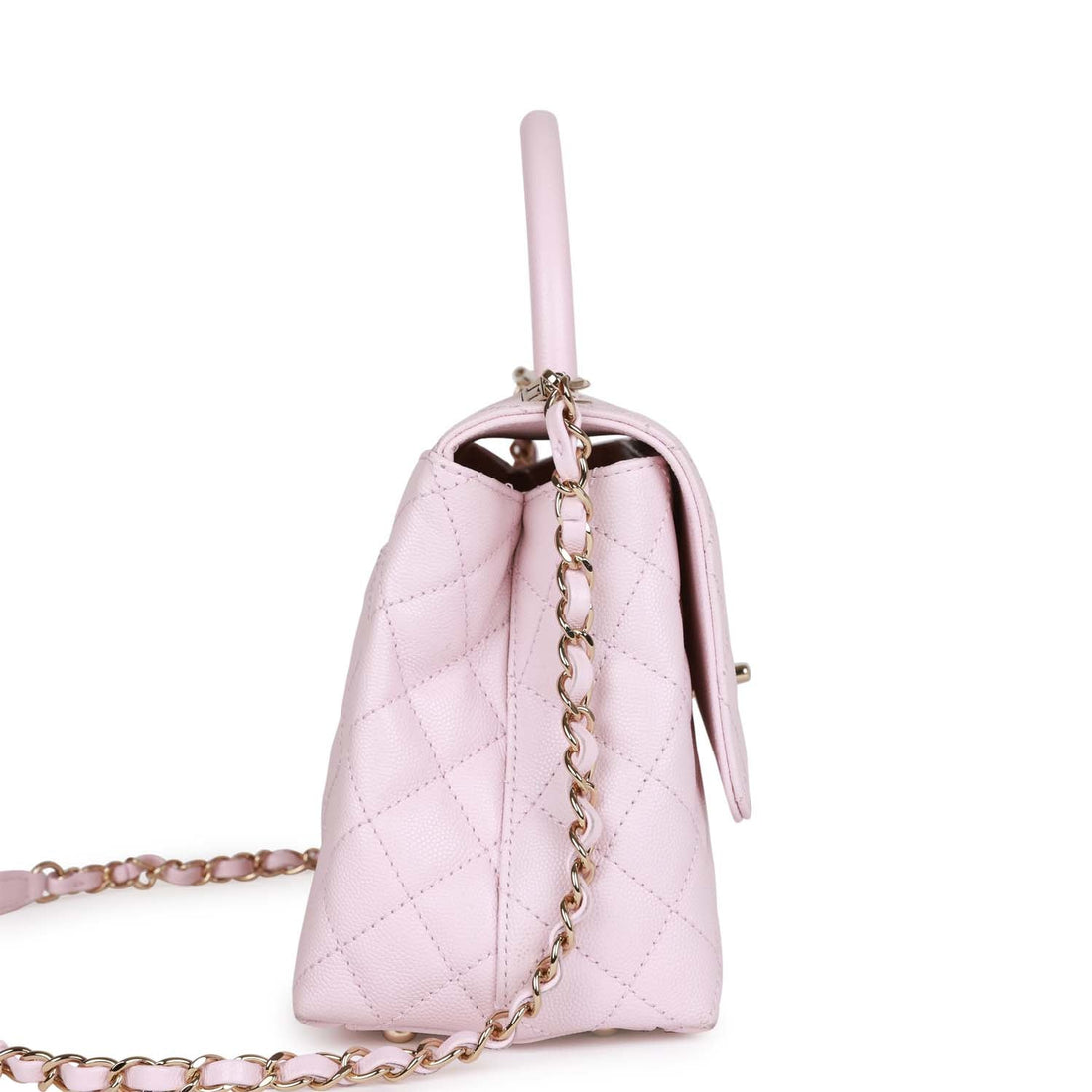 Chanel Medium Coco Handle Flap Bag Light Pink Leather Light Gold Hardware