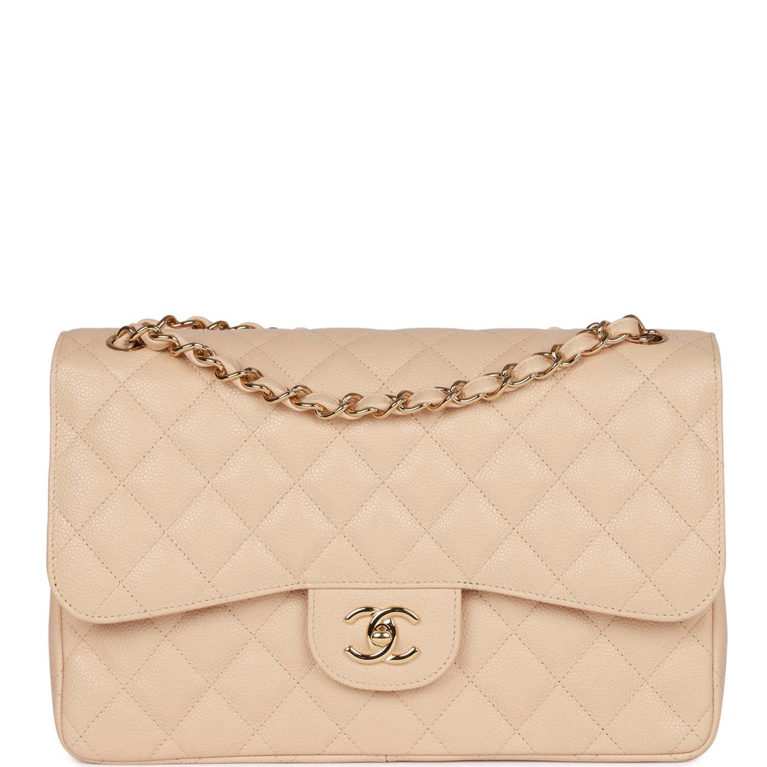 Top Quality Chanel Jumbo Classic Double Flap Bag Beige Caviar Gold Hardware