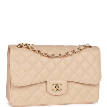 Top Quality Chanel Jumbo Classic Double Flap Bag Beige Caviar Gold Hardware