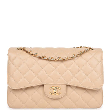 Chanel Jumbo Classic Double Flap Bag Light Beige Caviar Gold Hardware