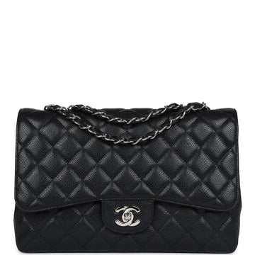 Chanel Jumbo Classic Single Flap Bag Black Caviar Silver Hardware