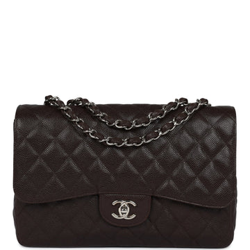 Chanel Jumbo Classic Single Flap Dark Brown Caviar Silver Hardware