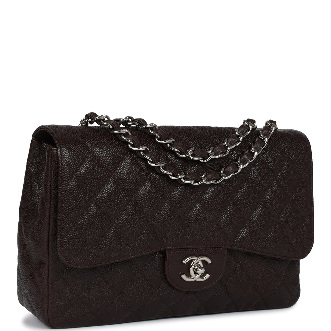 Chanel Jumbo Classic Single Flap Dark Brown Caviar Silver Hardware