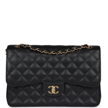 Chanel Jumbo Classic Double Flap Bag Black Caviar Gold Hardware