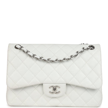 Chanel Jumbo Classic Single Flap Bag White Caviar Silver Hardware