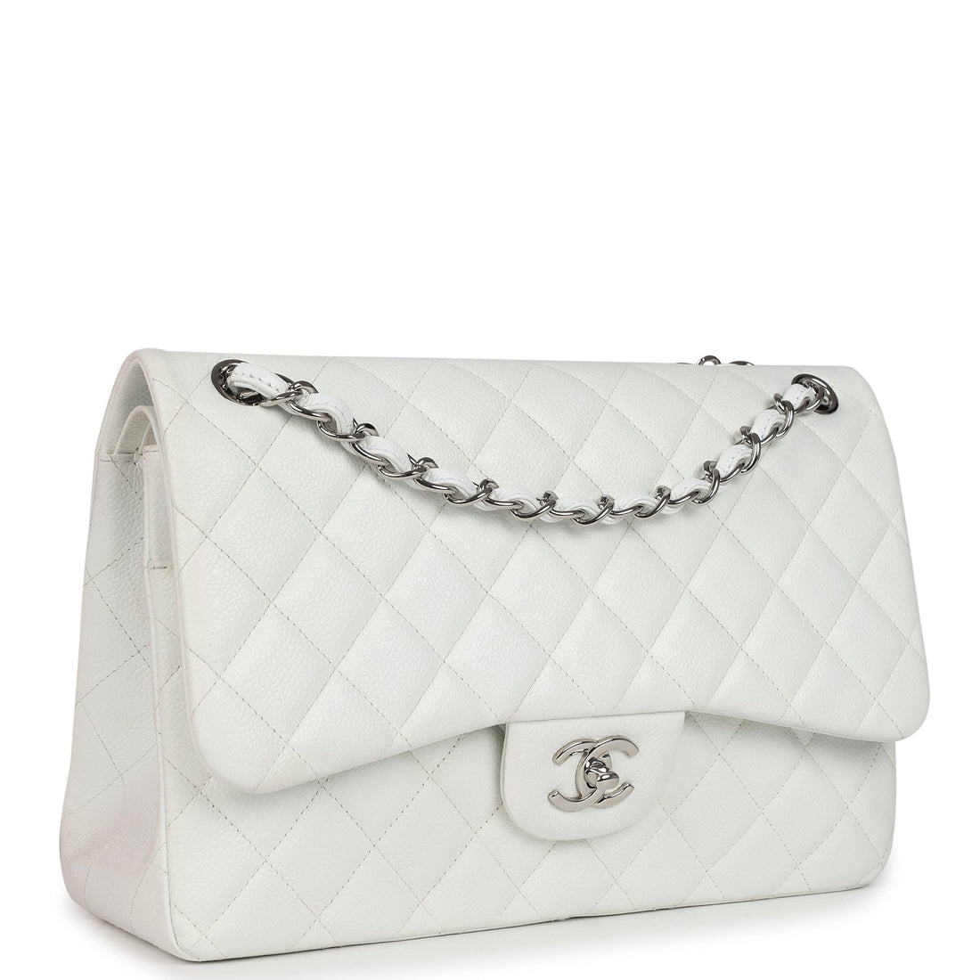 Chanel Jumbo Classic Single Flap Bag White Caviar Silver Hardware