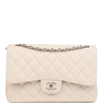 Chanel Jumbo Classic Double Flap Bag Light Beige Caviar Silver Hardware