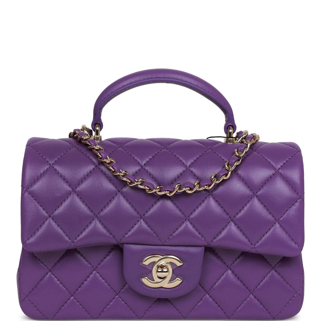 Top Quality Chanel Mini Rectangular Flap with Top Handle Purple Lambskin  Gold Hardware