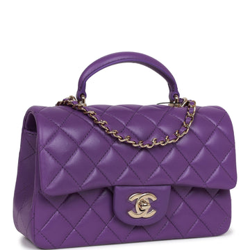 Top Quality Chanel Mini Rectangular Flap with Top Handle Purple Lambskin  Gold Hardware