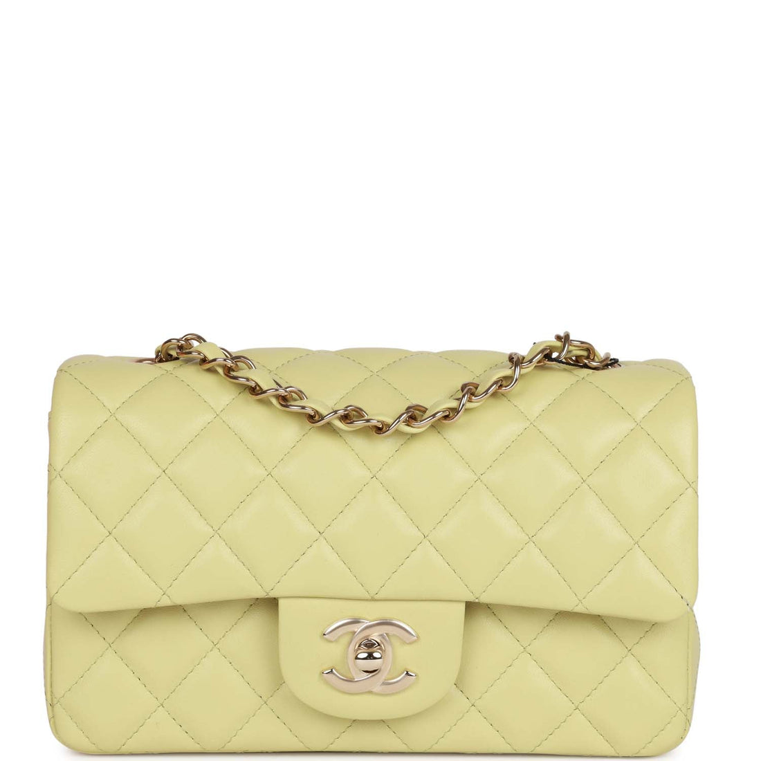 Top Quality Chanel Mini Rectangular Flap Bag  Green Lambskin  Gold Hardware