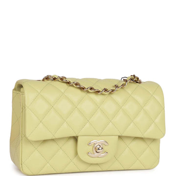 Top Quality Chanel Mini Rectangular Flap Bag  Green Lambskin  Gold Hardware