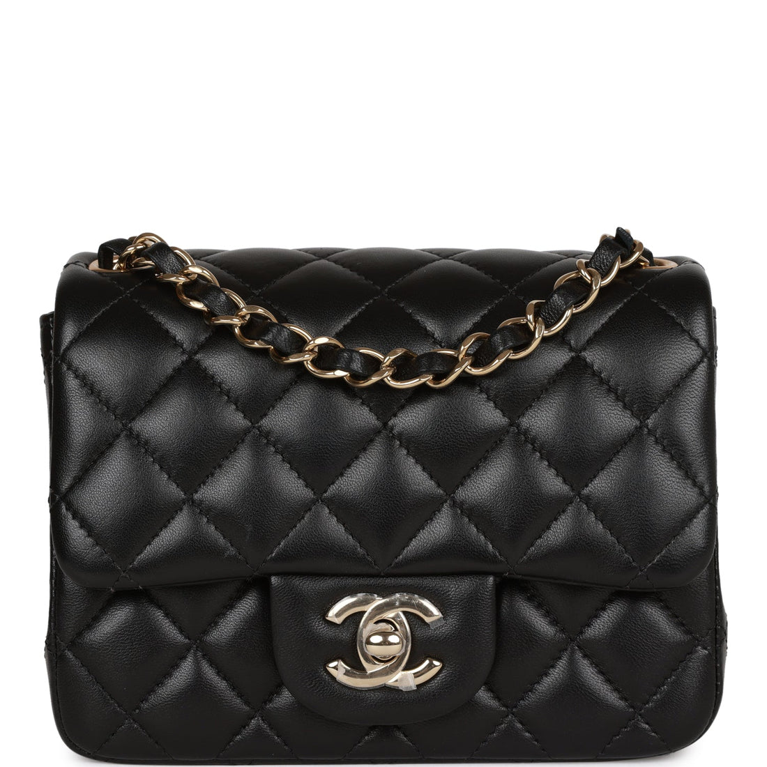 Top Quality Chanel Mini Square Flap Bag Black Lambskin  Gold Hardware