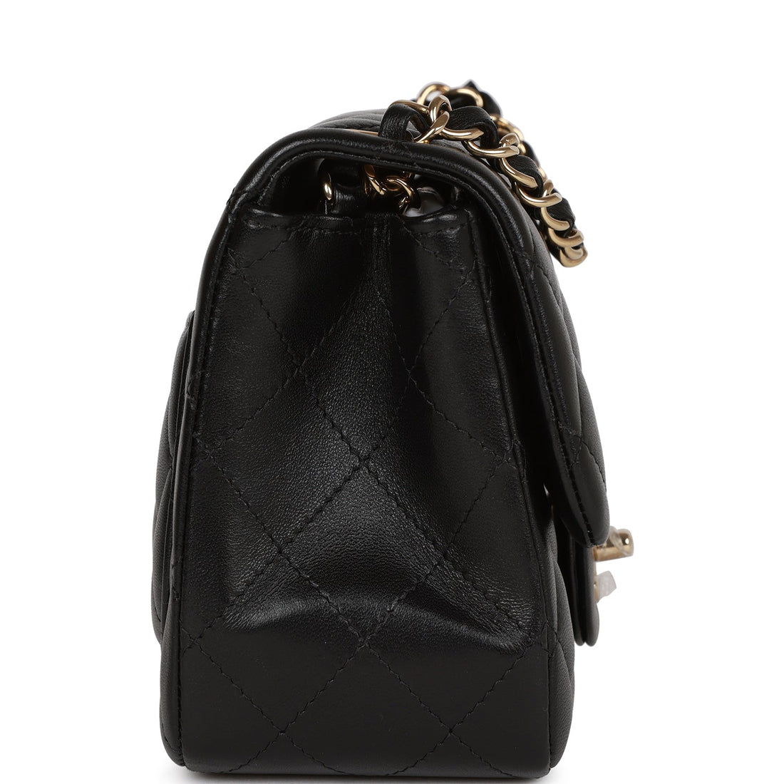 Chanel Mini Square Flap Bag Black Leather Light Gold Hardware