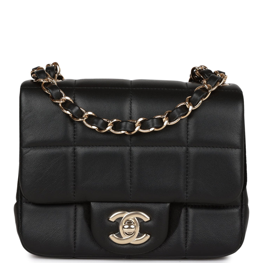 Top Quality Chanel Monaco Mini Square Flap Bag Black Lambskin  Gold Hardware