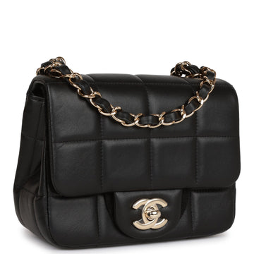 Top Quality Chanel Monaco Mini Square Flap Bag Black Lambskin  Gold Hardware