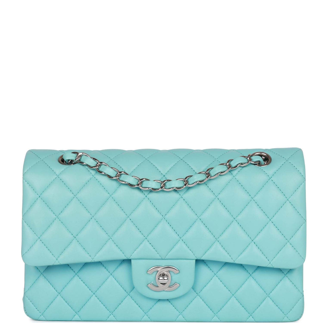 Top Quality Chanel Medium Classic Double Flap Bag Blue Lambskin Silver Hardware