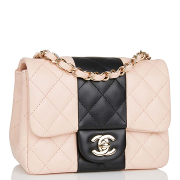 Top Quality Chanel Mini Square Flap Bag Pink and Black Lambskin  Gold Hardware
