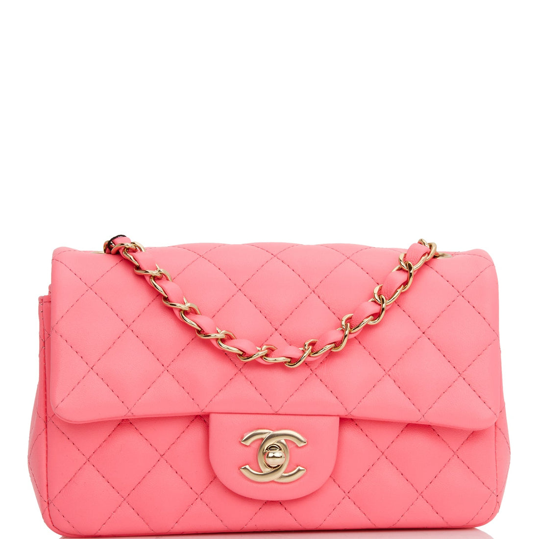 Top Quality Chanel Mini Rectangular Flap Bag Pink Lambskin  Gold Hardware