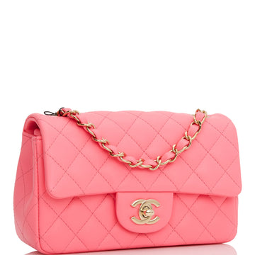 Top Quality Chanel Mini Rectangular Flap Bag Pink Lambskin  Gold Hardware