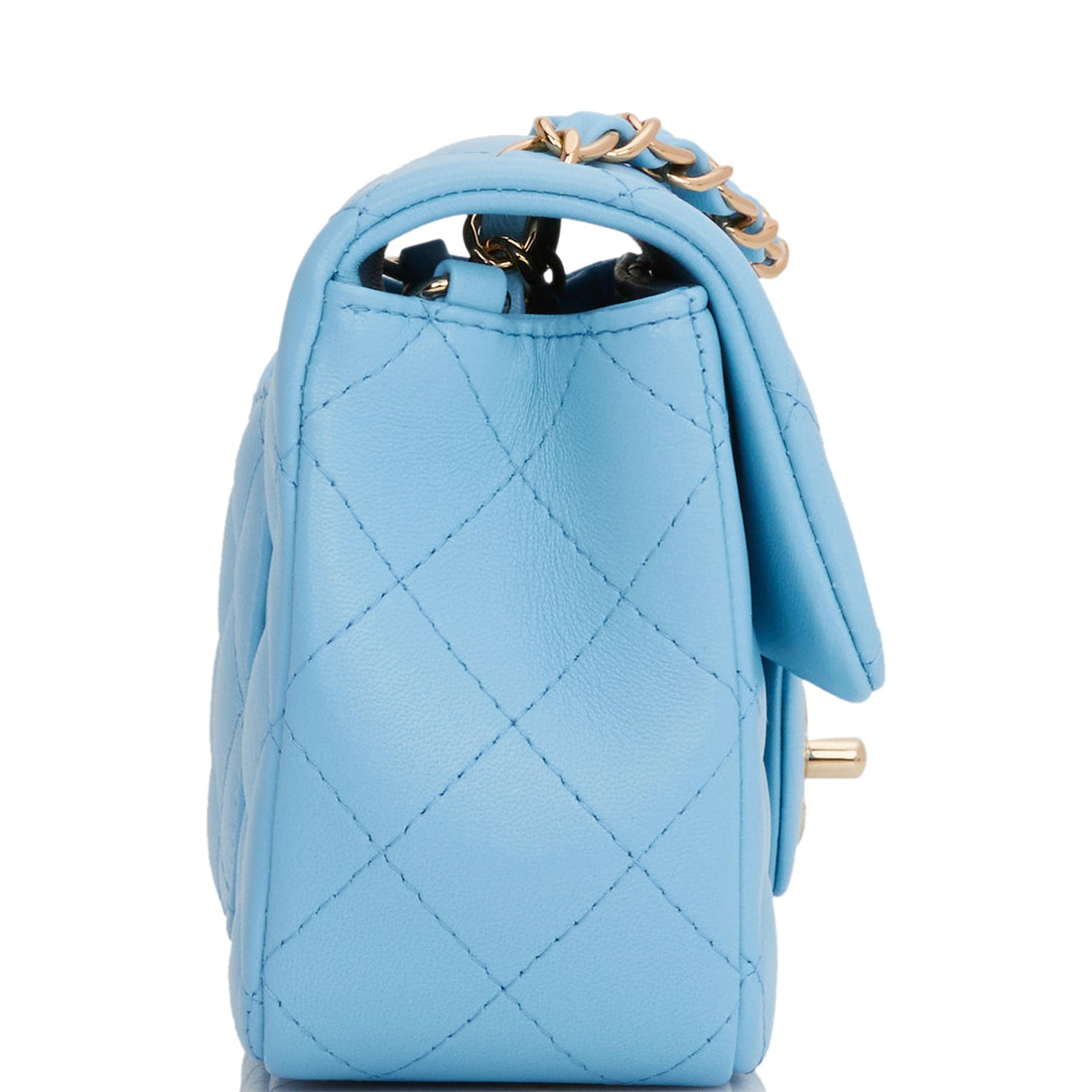 Chanel Mini Rectangular Flap Bag Blue Leather Light Gold Hardware