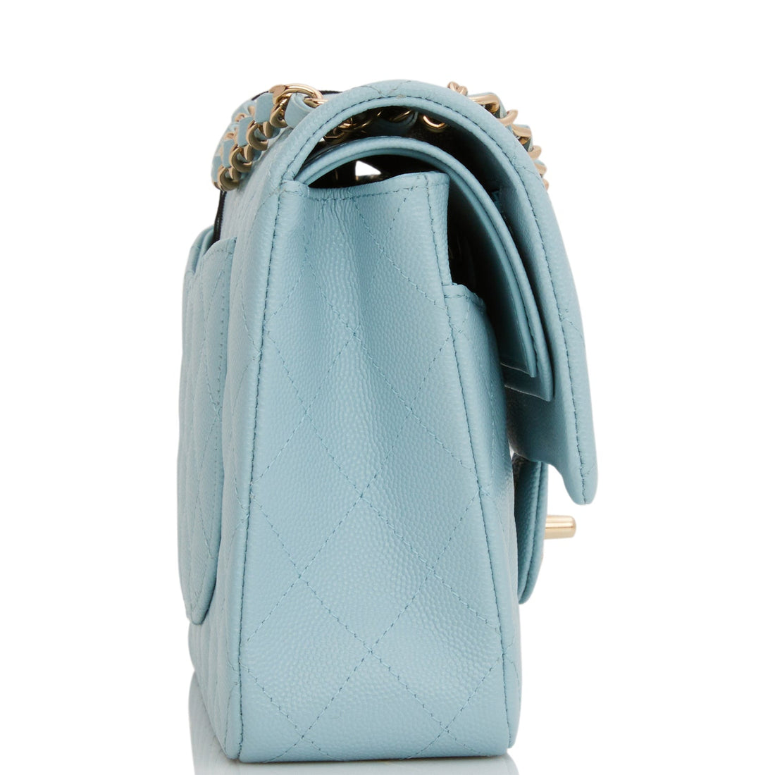 Chanel Medium Classic Double Flap Bag Blue Quilted Leather Light Gold Hardware